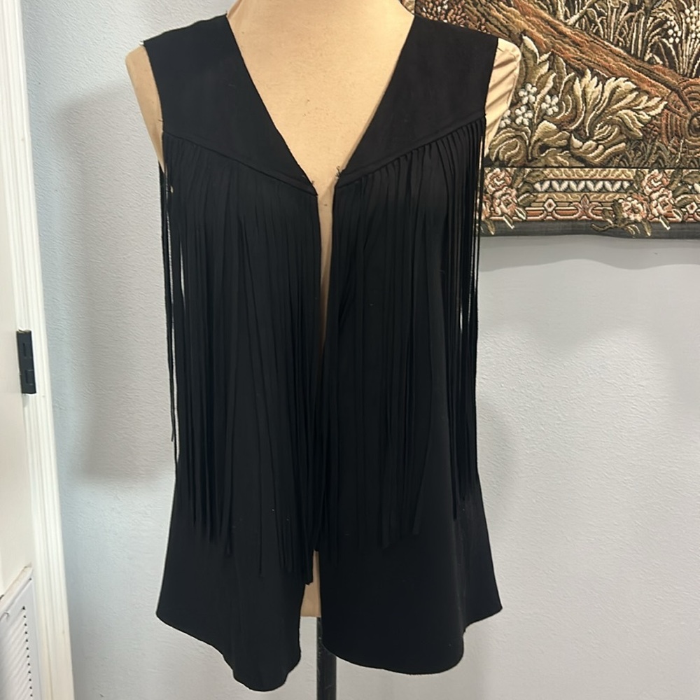 Vintage Havana Black Fringe Vest Microsuede Women’s Size S